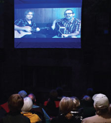 Eddie and Morgan Neville serenade the crowd in Port Townsend, WA, with a special video intro for a special screening of TROUBADOURS